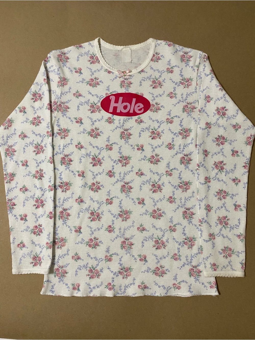 Vintage floral thermal long sleeve tee with Hole oval logo grunge 90s